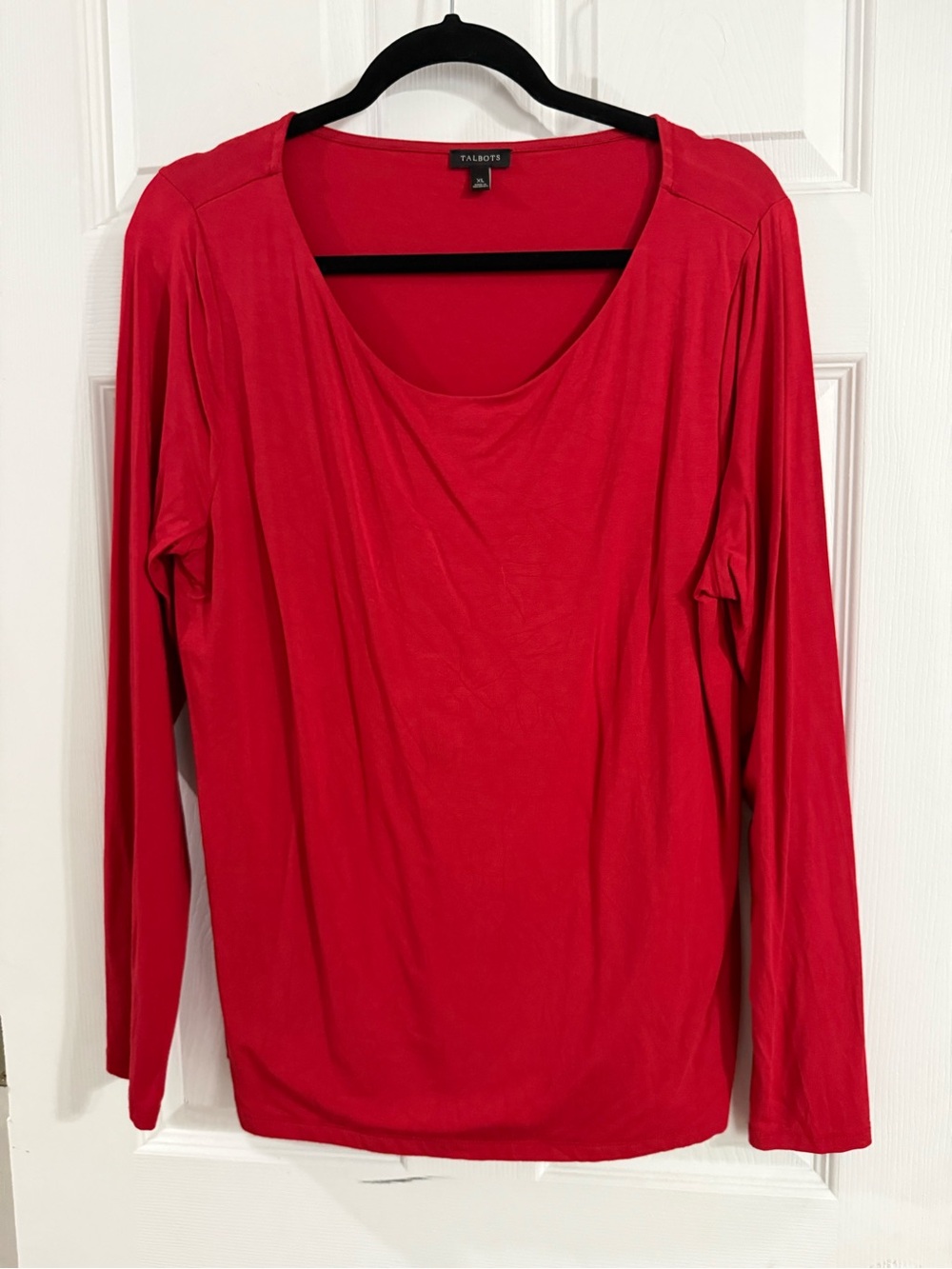 Talbots Women's Red Scoop Neck Long-Sleeve Top XL
